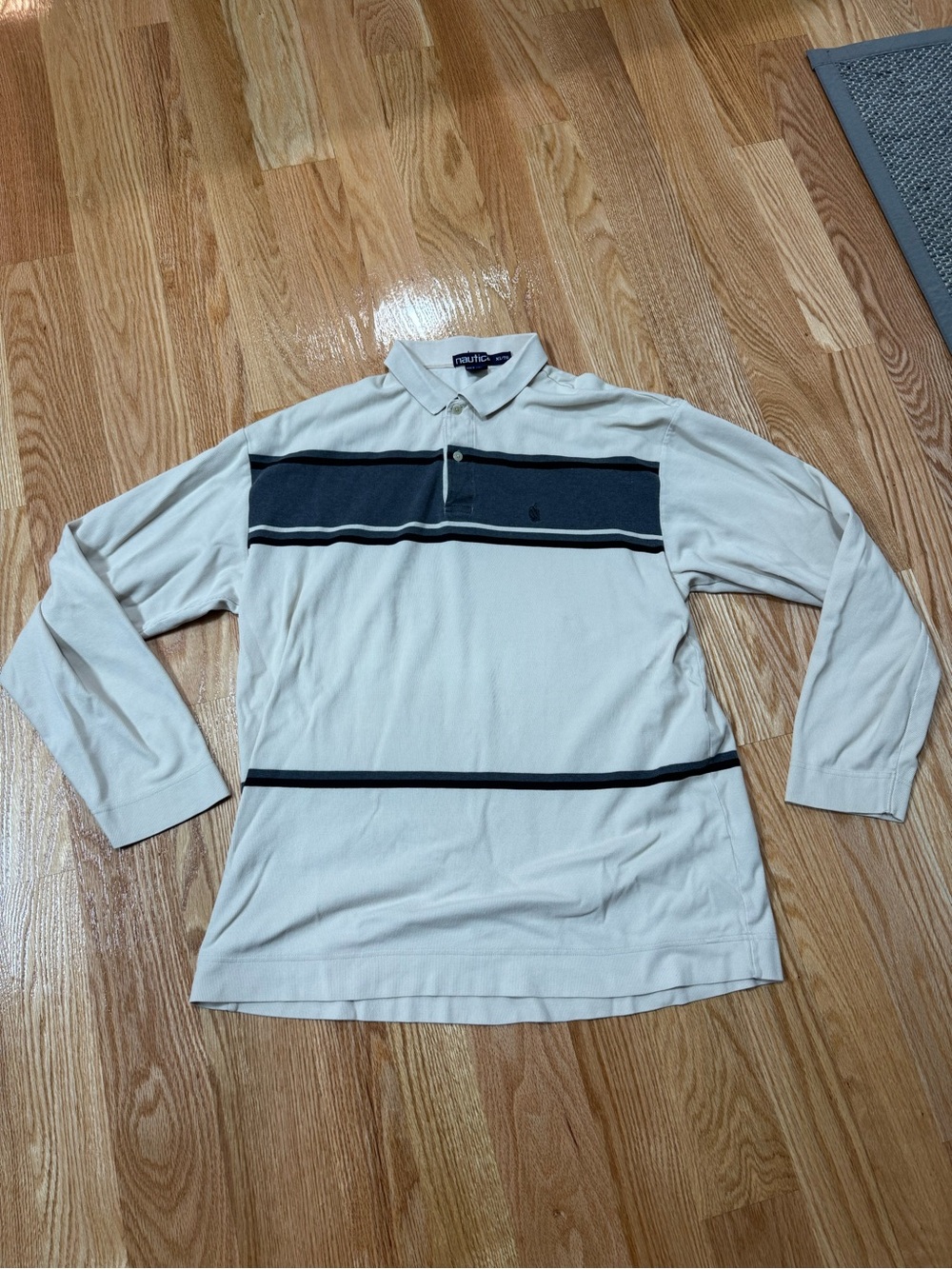 Vintage nautica long sleeve shirt mens size xl cream gray stripes 90s
